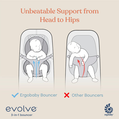 Ergobaby 3-in-1 Evolve Bouncer + Toy Bar Bundle - Midnight Blue - EVLBNCMIDBLUNA-EVLBNCTBOCNWND