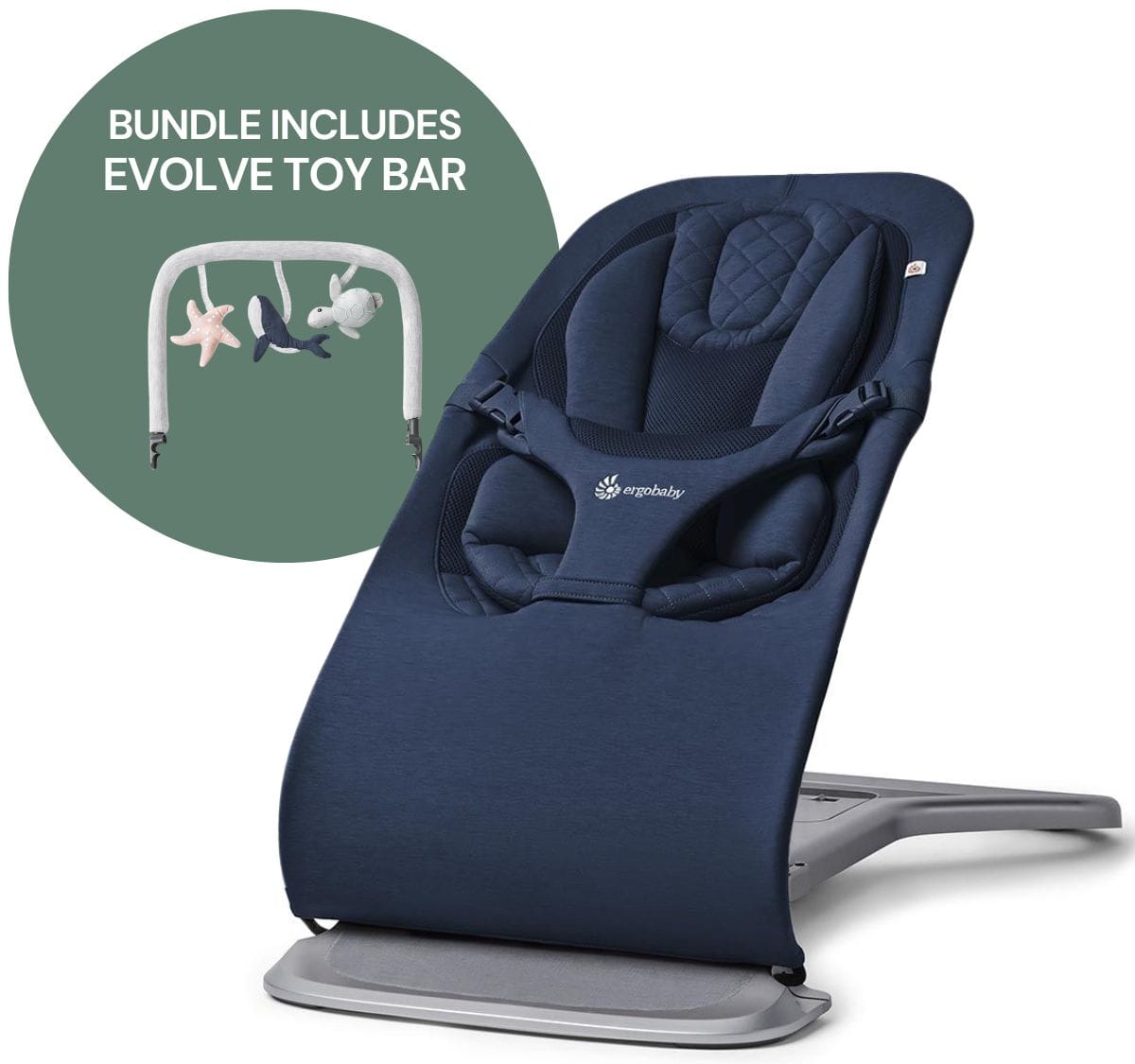 Ergobaby 3-in-1 Evolve Bouncer + Toy Bar Bundle - Midnight Blue - EVLBNCMIDBLUNA-EVLBNCTBOCNWND