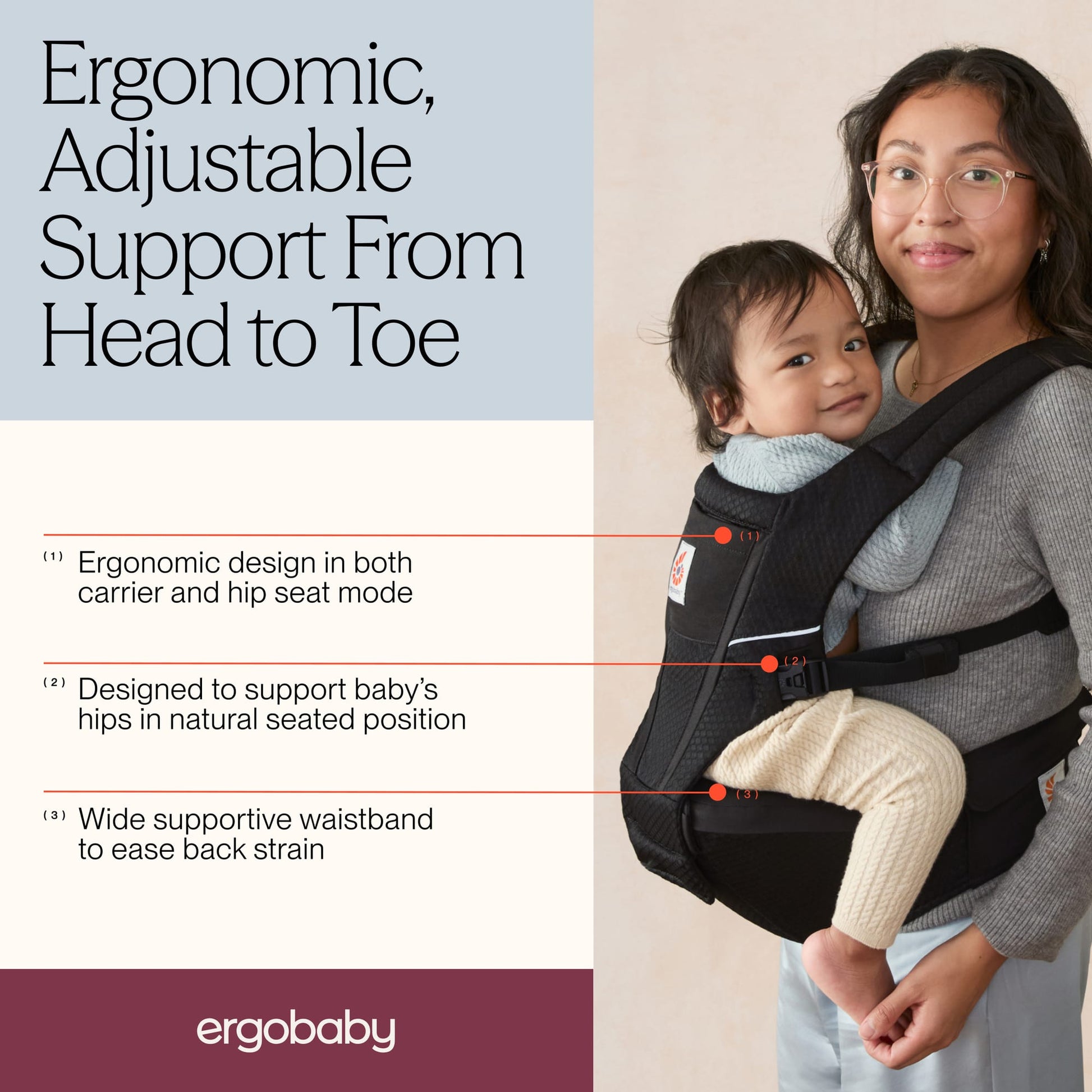 Ergobaby Alta Hip Seat Mesh Baby Carrier - Onyx Black - BCHIPSFMONYX