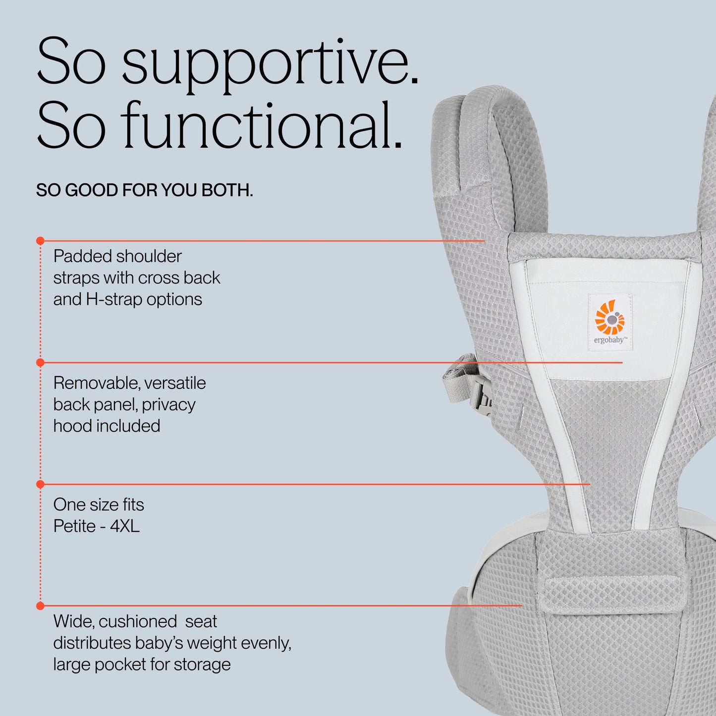 Ergobaby Alta Hip Seat Mesh Baby Carrier - Pearl Grey - BCHIPSFMGRY