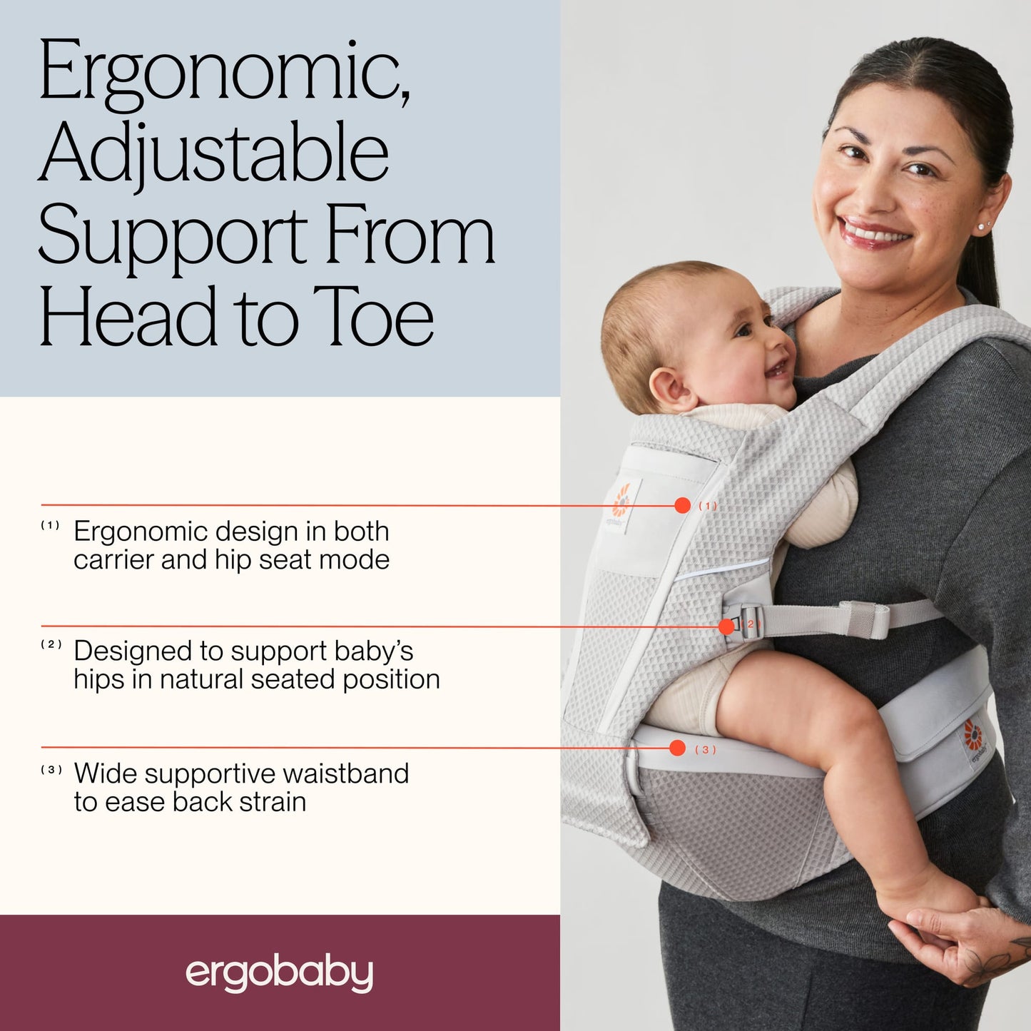 Ergobaby Alta Hip Seat Mesh Baby Carrier - Pearl Grey - BCHIPSFMGRY
