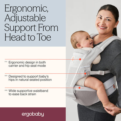 Ergobaby Alta Hip Seat Mesh Baby Carrier - Pearl Grey - BCHIPSFMGRY