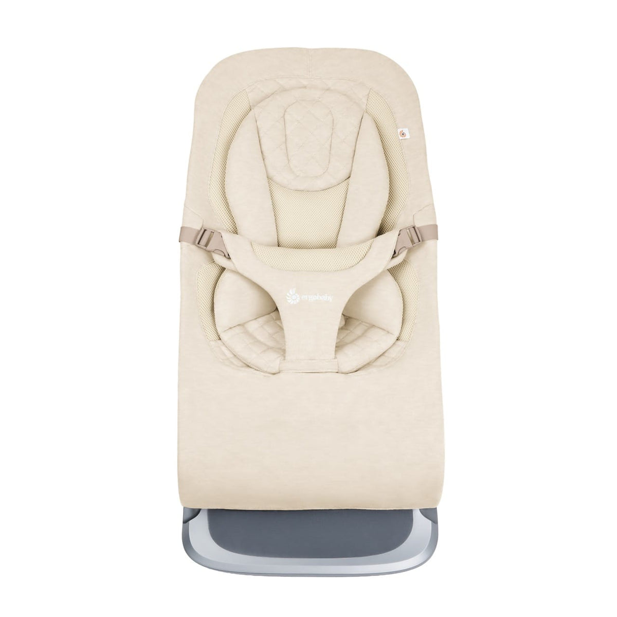 Ergobaby beige baby bouncer with quilted seat and mesh panels