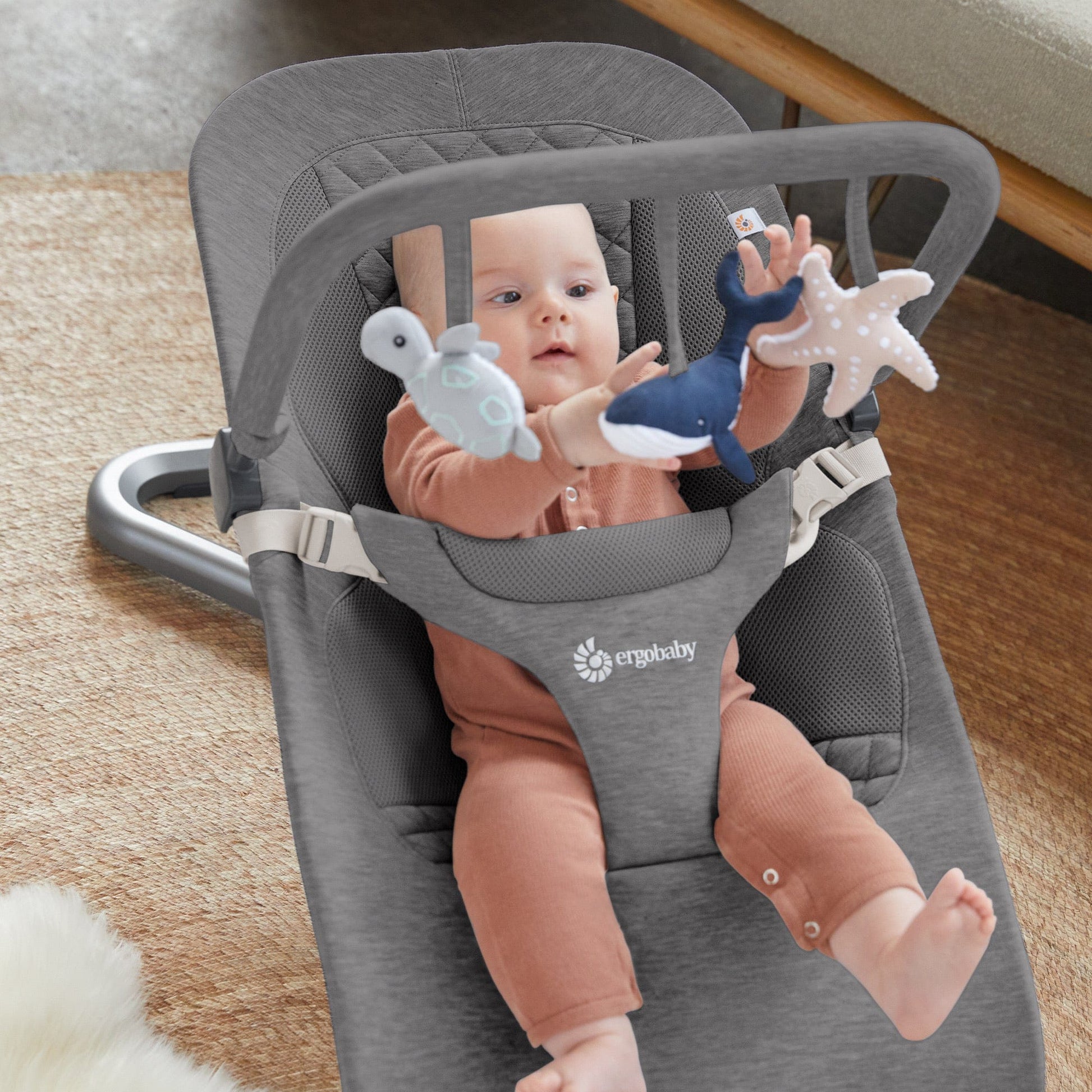 Ergobaby Evolve Bouncer Toy Bar - Ocean Wonders Charcoal Grey - EVLBNCTBOCWNCG
