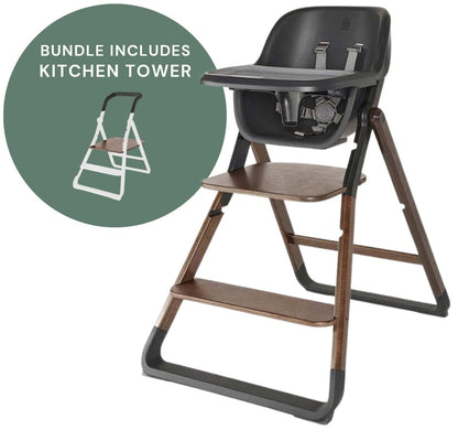Ergobaby Evolve High Chair + Kitchen Tower Bundle - Dark Wood - EVLHCDKWD-EVLHCKHDKWD
