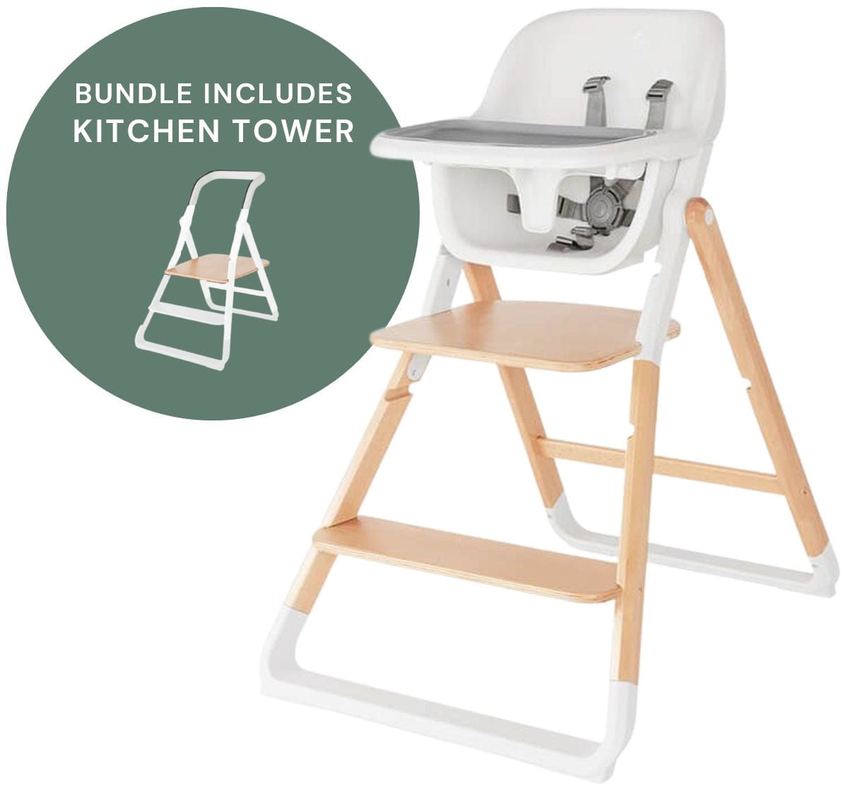Ergobaby Evolve High Chair + Kitchen Tower Bundle - Natural Wood - EVLHCLTWD-EVLHCKHLTWD