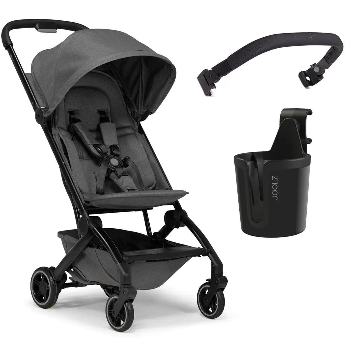 Joolz Aer+ Lightweight Compact Stroller + Bumper Bar + Cup Holder Bundle - Moonstone (One Box) - 440097
