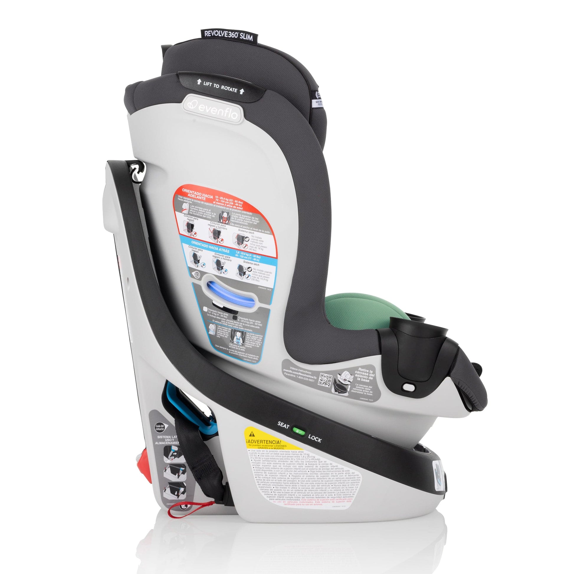 Evenflo GOLD SensorSafe Revolve 360 Slim 2-in-1 Rotational Convertible Car Seat with Green & Gentle Fabric - Peridot Green - 36812504