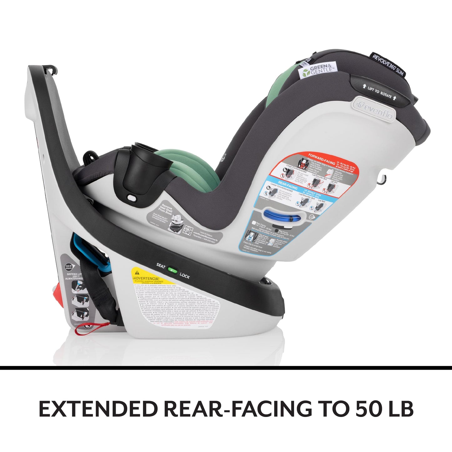 Evenflo GOLD SensorSafe Revolve 360 Slim 2-in-1 Rotational Convertible Car Seat with Green & Gentle Fabric - Peridot Green - 36812504