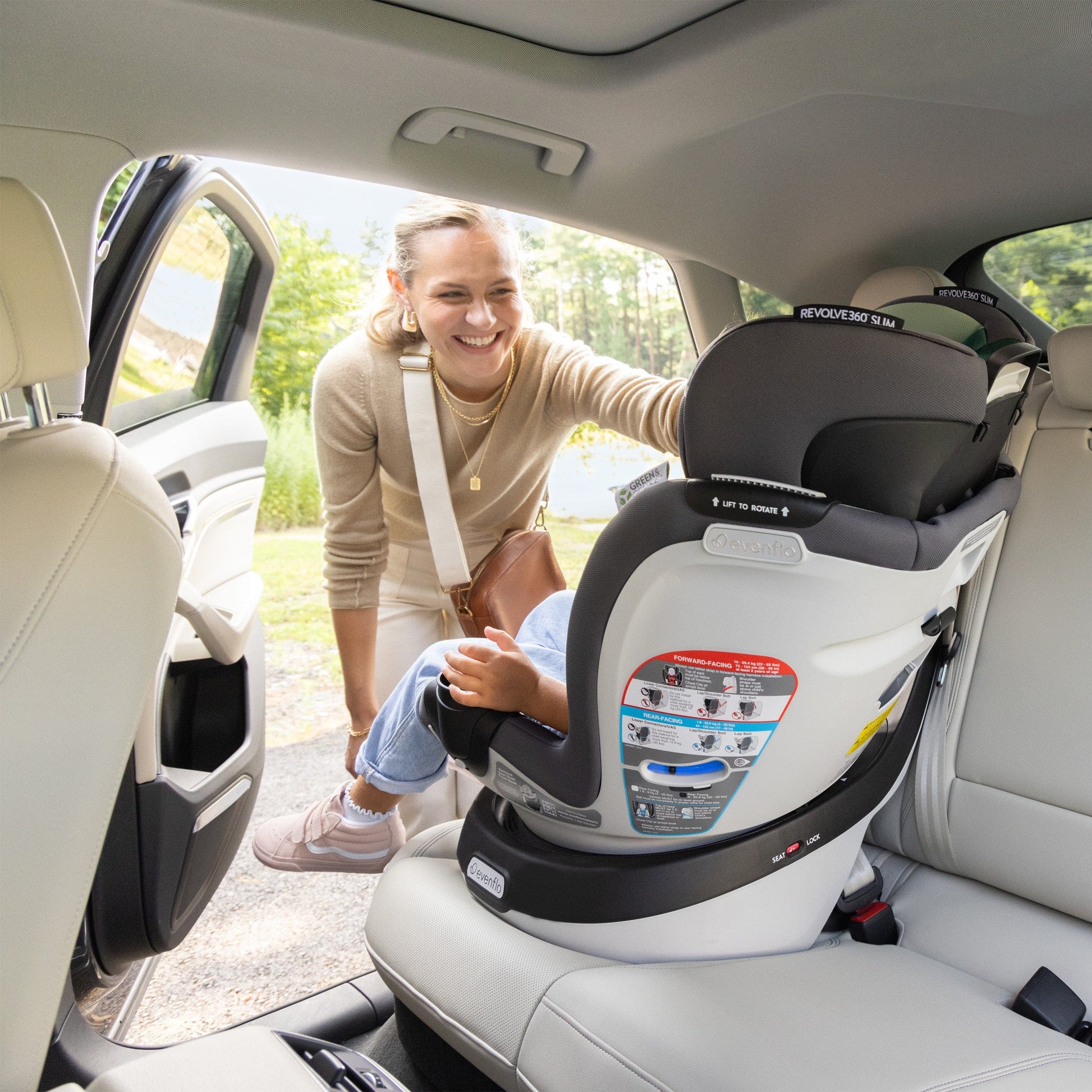 Evenflo GOLD SensorSafe Revolve 360 Slim 2-in-1 Rotational Convertible Car Seat with Green & Gentle Fabric - Peridot Green - 36812504