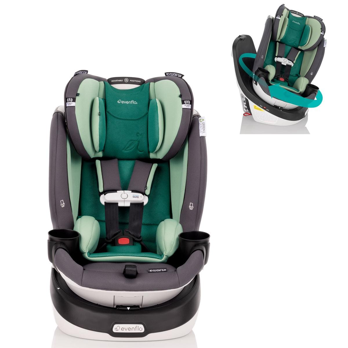 Evenflo GOLD SensorSafe Revolve 360 Slim 2-in-1 Rotational Convertible Car Seat with Green & Gentle Fabric - Peridot Green - 36812504