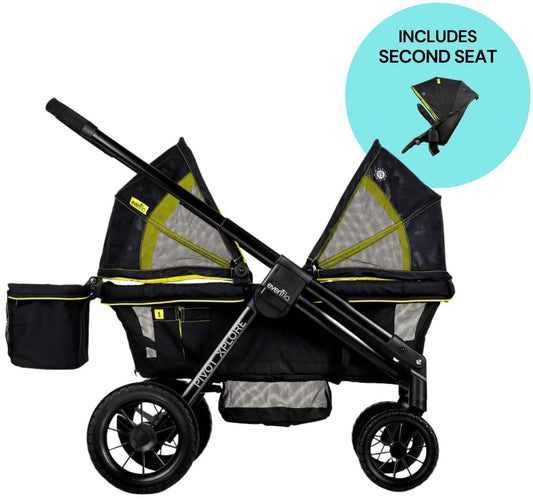 Evenflo Pivot Xplore All-Terrain Stroller Wagon + Second Seat Bundle - Wayfarer - 19132263-63012263