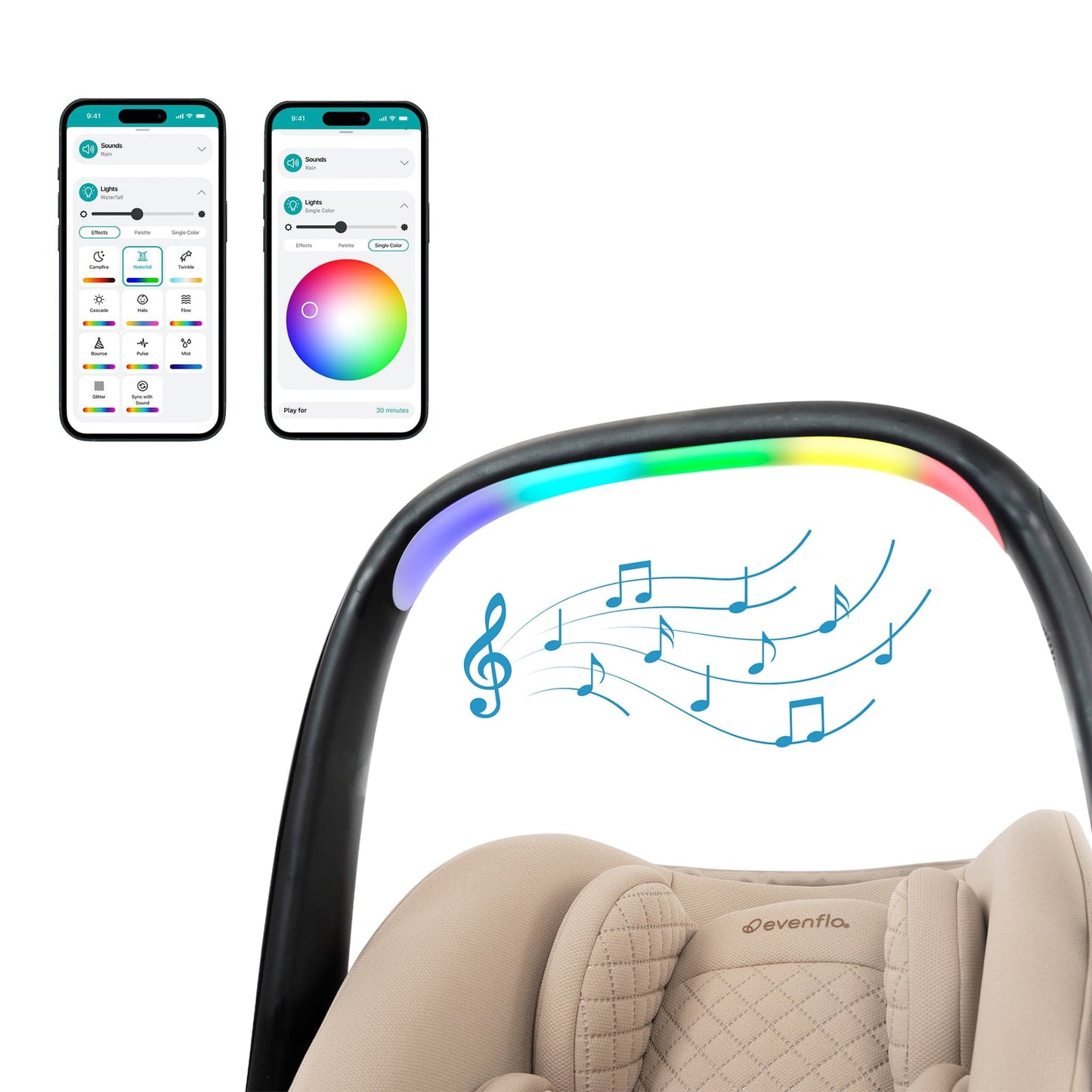 Evenflo Revolve180 LiteMax NXT Rotational Infant Car Seat with SensorySoothe - Topaz - CS160412535