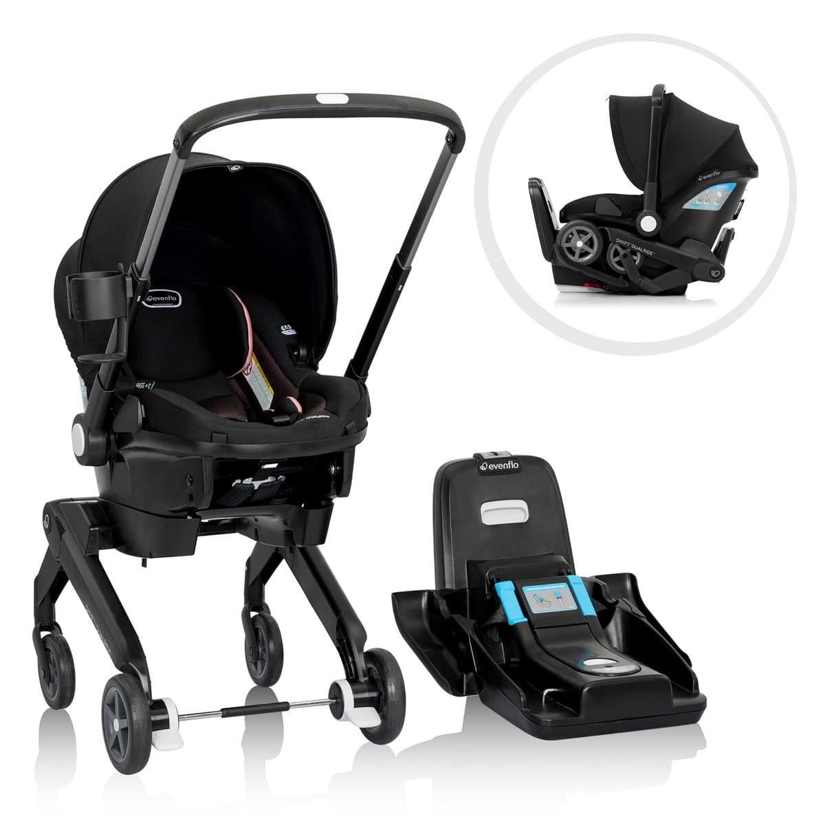 Evenflo Shyft DualRide Infant Car Seat and Stroller Combo - Ayer Pink - CS150112461