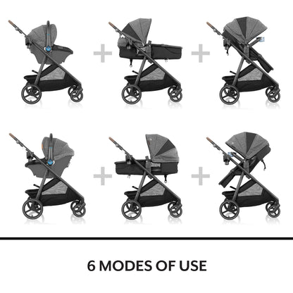 Evenflo Shyft Intuiti+ Travel System w/ Revolve180 LiteMax NXT with SensorySoothe - Angler Tweed - TS100212540