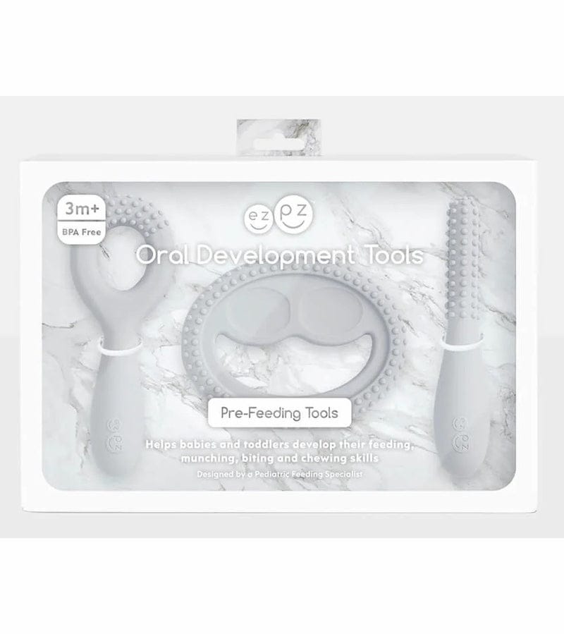 EZPZ Infant Bundle - First Foods Set + Oral Development Tools - Pewter - PKFFP003-PCDTP003
