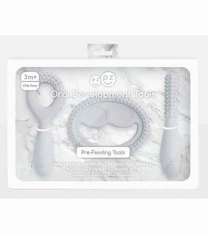 EZPZ Infant Bundle - First Foods Set + Oral Development Tools - Pewter - PKFFP003-PCDTP003