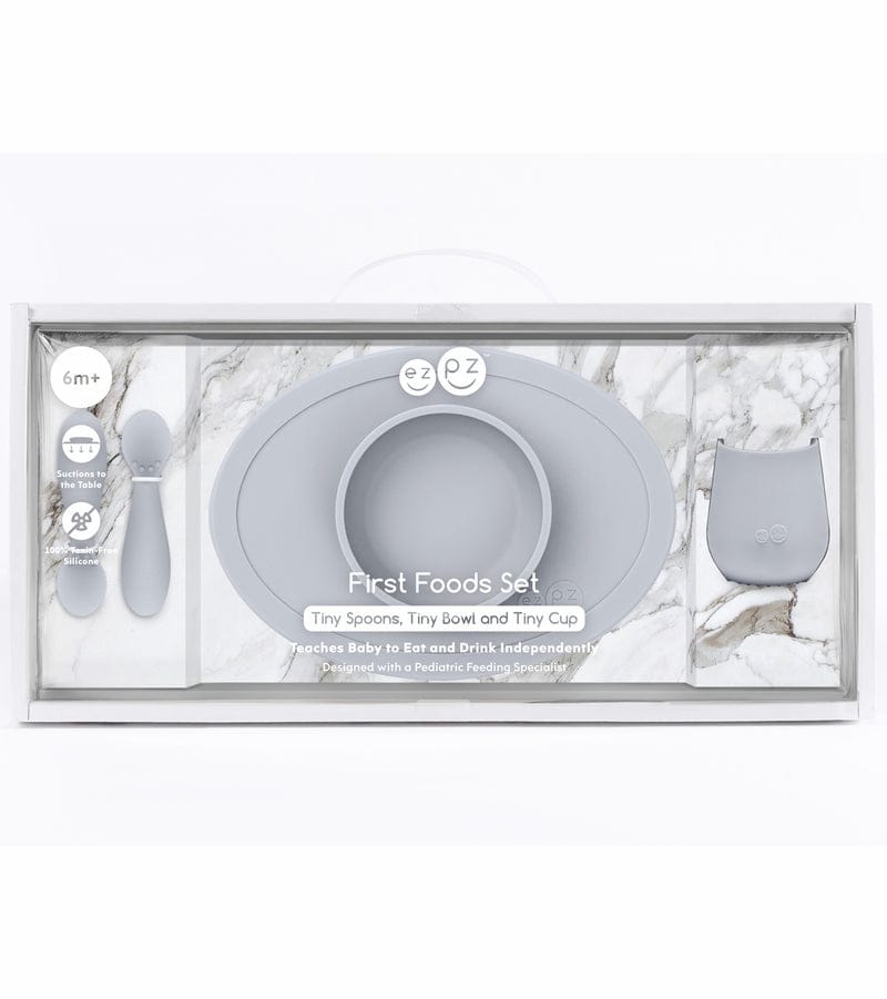 EZPZ Infant Bundle - First Foods Set + Oral Development Tools - Pewter - PKFFP003-PCDTP003