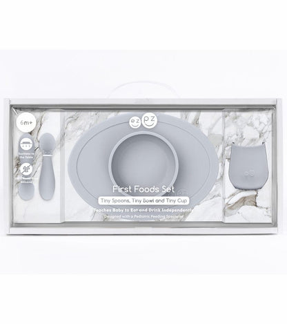 EZPZ Infant Bundle - First Foods Set + Oral Development Tools - Pewter - PKFFP003-PCDTP003