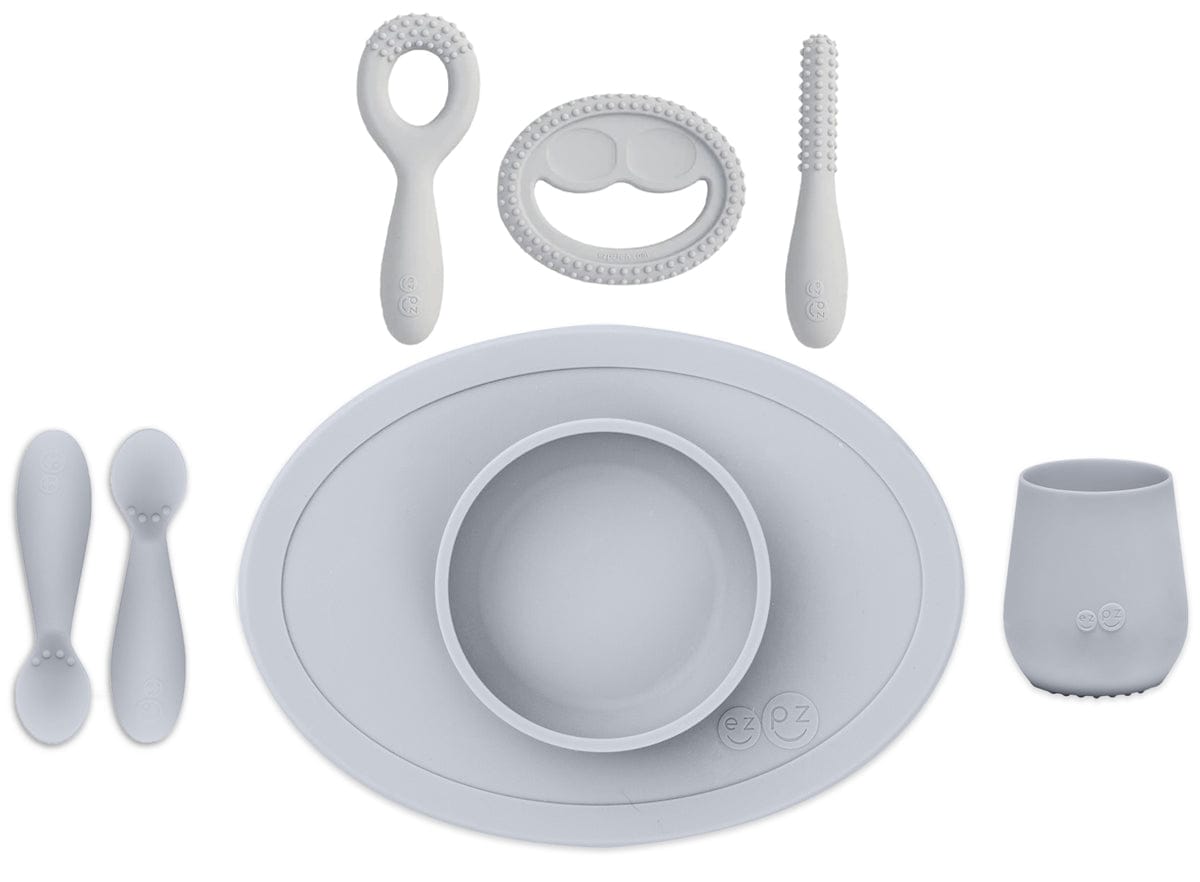 EZPZ Infant Bundle - First Foods Set + Oral Development Tools - Pewter - PKFFP003-PCDTP003