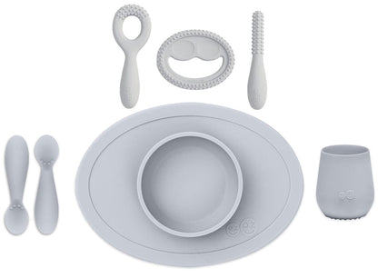 EZPZ Infant Bundle - First Foods Set + Oral Development Tools - Pewter - PKFFP003-PCDTP003
