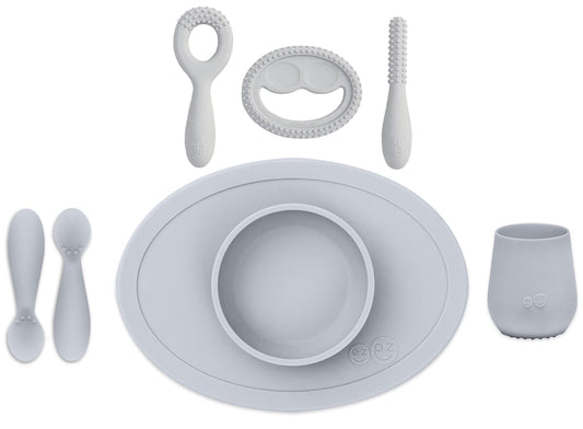 EZPZ Infant Bundle - First Foods Set + Oral Development Tools - Pewter - PKFFP003-PCDTP003