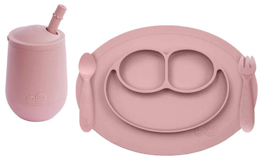 EZPZ Toddler Bundle - Mini Feeding Set + Mini Cup and Straw Training System - Blush - PKMFB005-PCSTB005