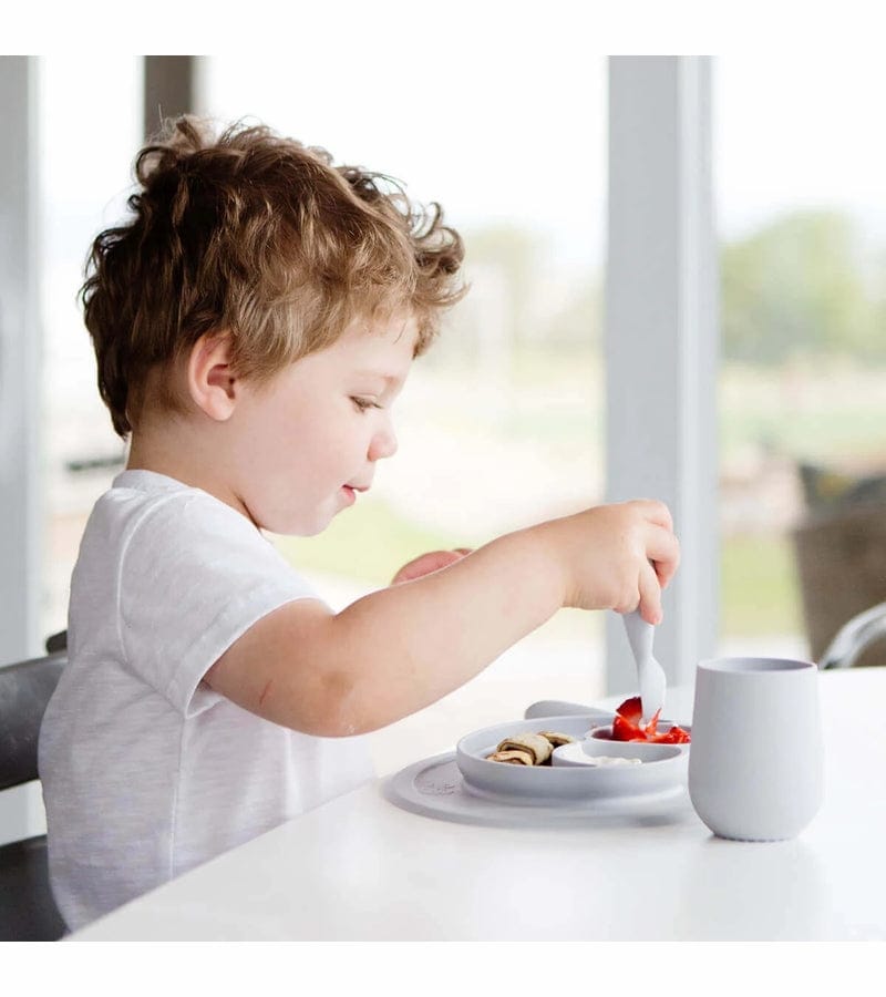 EZPZ Toddler Bundle - Mini Feeding Set + Mini Cup and Straw Training System - Pewter - PKMFP003-PCSTP003