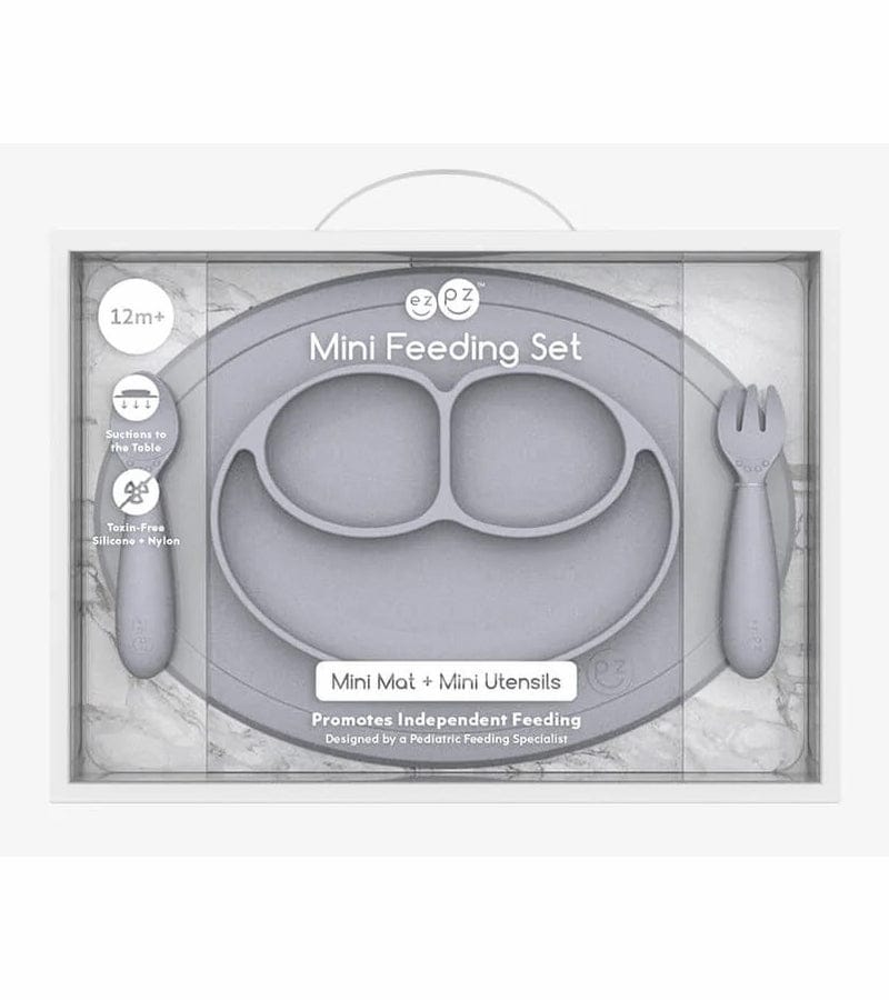 EZPZ Toddler Bundle - Mini Feeding Set + Mini Cup and Straw Training System - Pewter - PKMFP003-PCSTP003