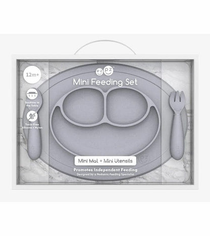 EZPZ Toddler Bundle - Mini Feeding Set + Mini Cup and Straw Training System - Pewter - PKMFP003-PCSTP003