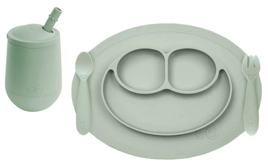 EZPZ Toddler Bundle - Mini Feeding Set + Mini Cup and Straw Training System - Sage - PKMFS001-PCSTS001