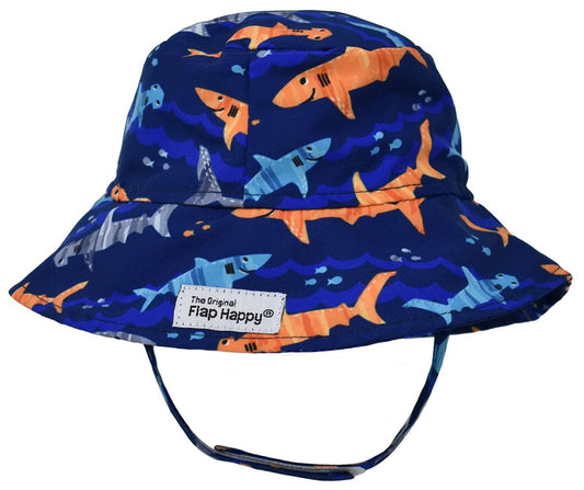 Flap Happy UPF50+ Bucket Sun Hat, X-Small (0-3m) - Artsy Sharks - CHTE-ARSH-XS