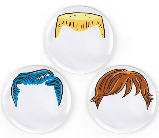 Fred & Friends Boy's Hairstyle Dinner Plates, Set of 3 - DDOB