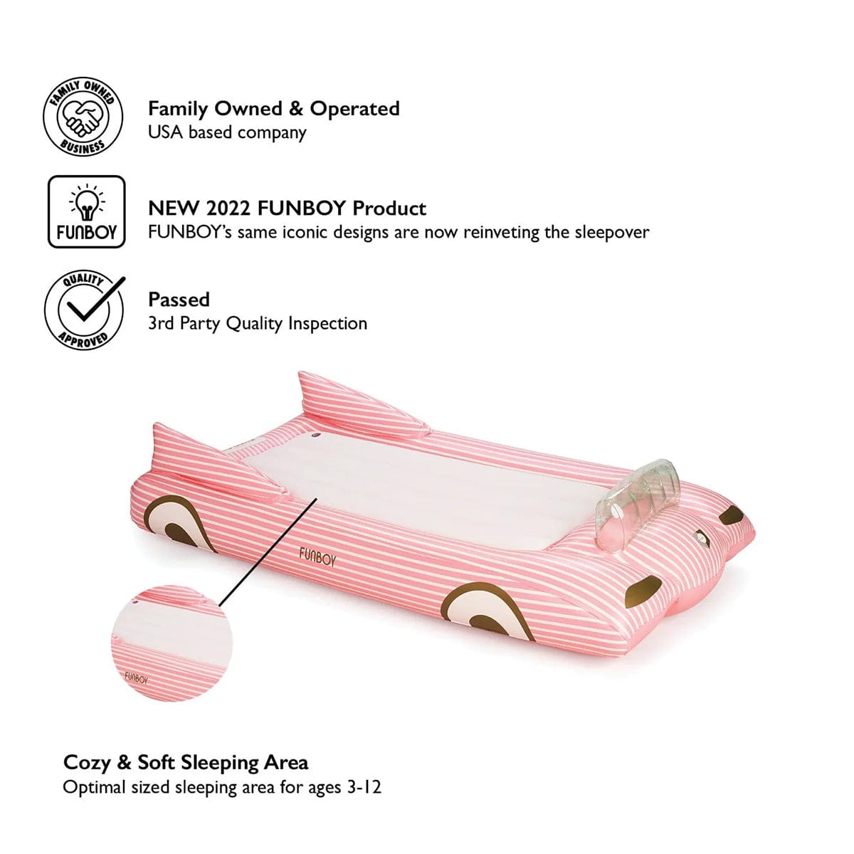 FUNBOY Kids Sleepover Air Mattress - Pink Convertible - BED-CONVERTIBLE