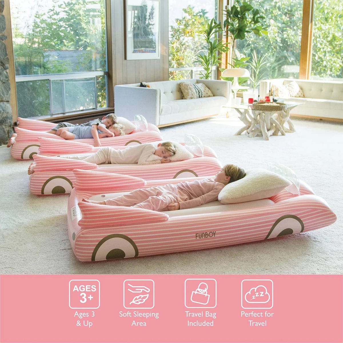 FUNBOY Kids Sleepover Air Mattress - Pink Convertible - BED-CONVERTIBLE
