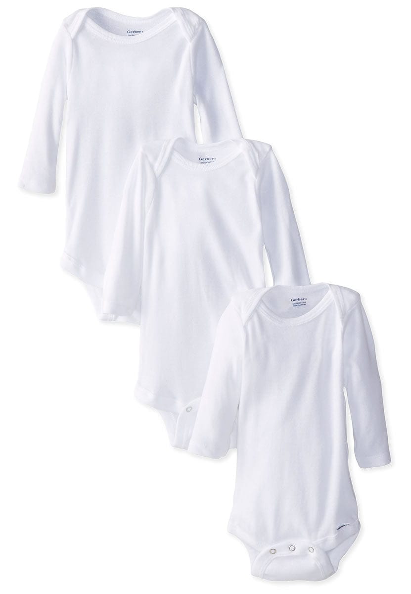 Gerber White 3 Pack Long Sleeve Onesies 6-9 Months - 61949306010209M