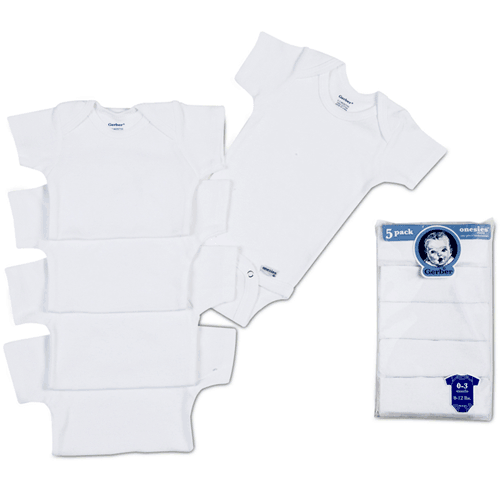 Gerber White 5 Pack Onesies- 3-6 Months - 38680506010106M