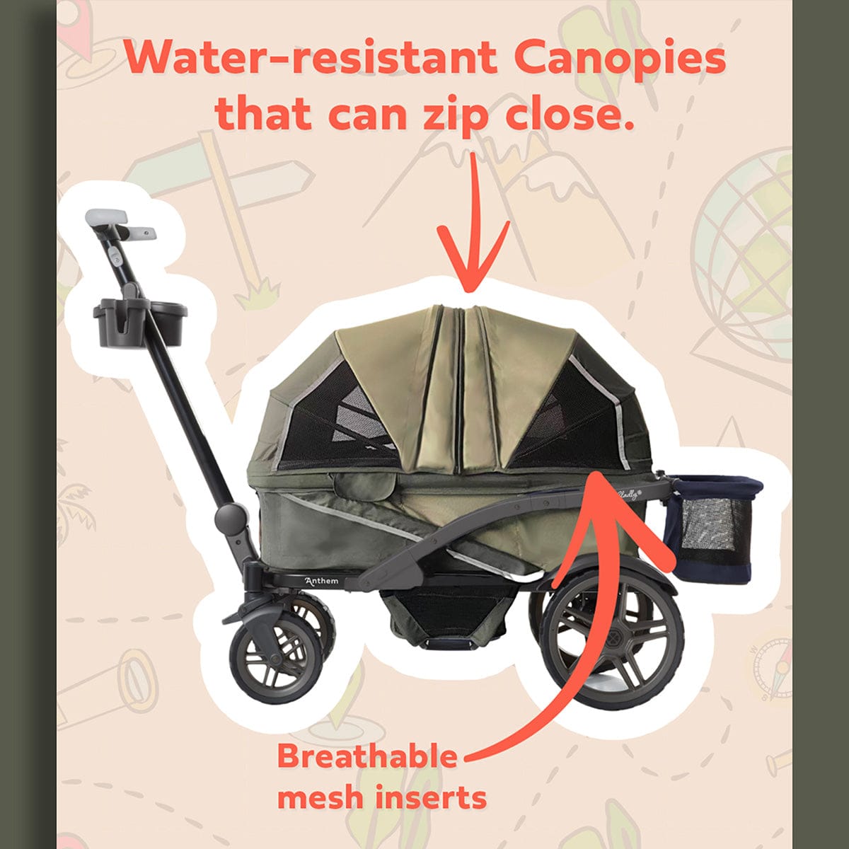 Gladly Family Anthem4 All-Terrain (4 Seater) Stroller Wagon Adventure Bundle