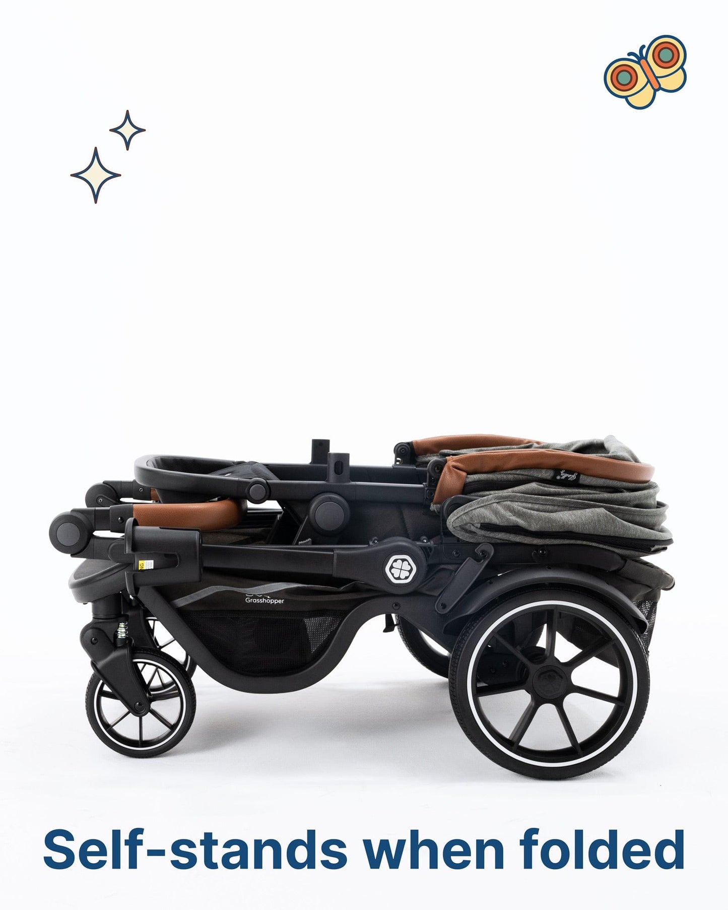 Gladly Family Grasshopper 8-in-1 Single-to-Double Stroller - Cobblestone - STR-GRH-CBS