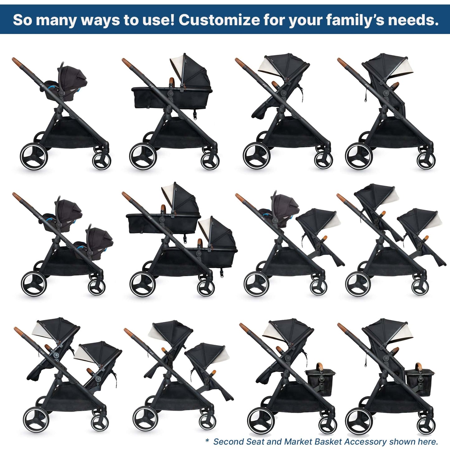 Gladly Family Piper Single-to-Double Stroller - Onyx - PIP-STR-ONY