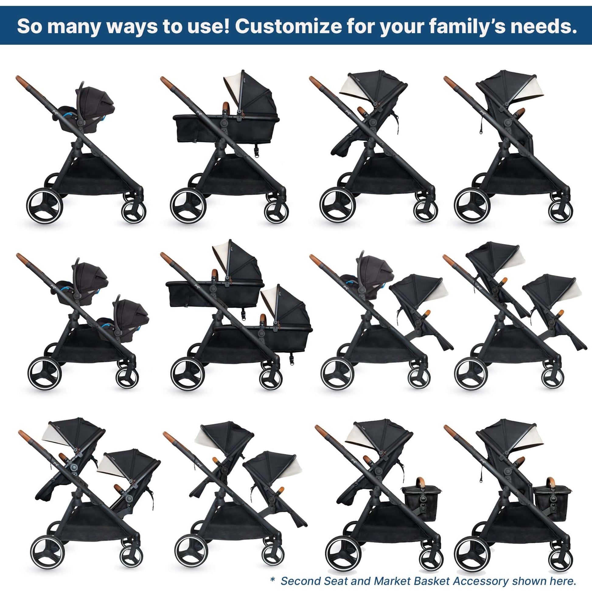Gladly Family Piper Single-to-Double Stroller - Onyx - PIP-STR-ONY