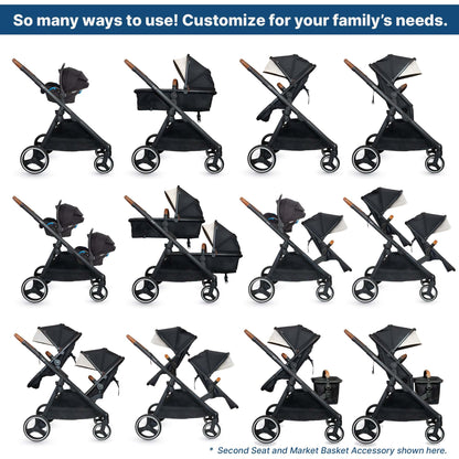 Gladly Family Piper Single-to-Double Stroller - Onyx - PIP-STR-ONY