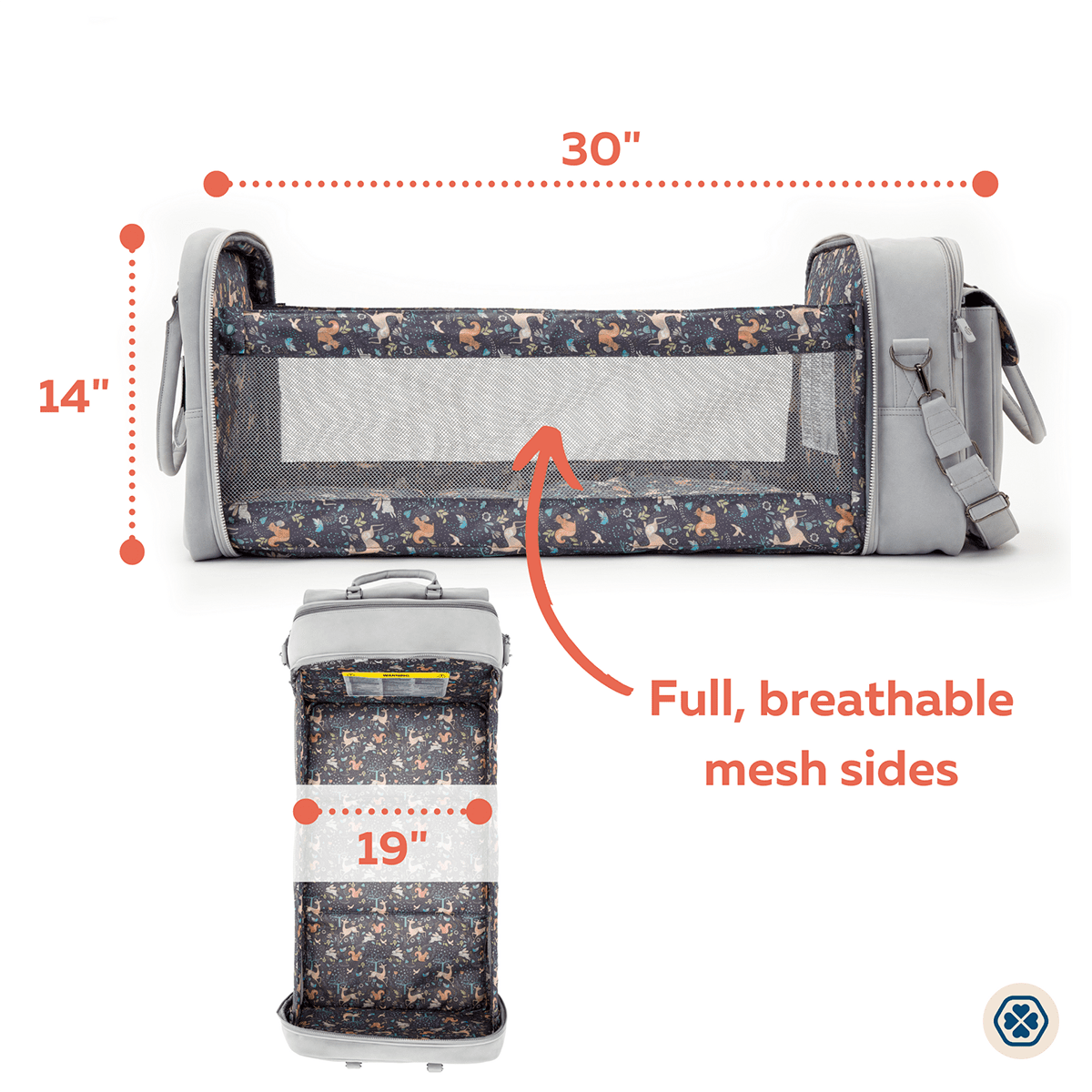 Gladly Family Pod Diaper Bag Changing Station + Travel Cot - Whisper Gray - POD-WHI-CAR