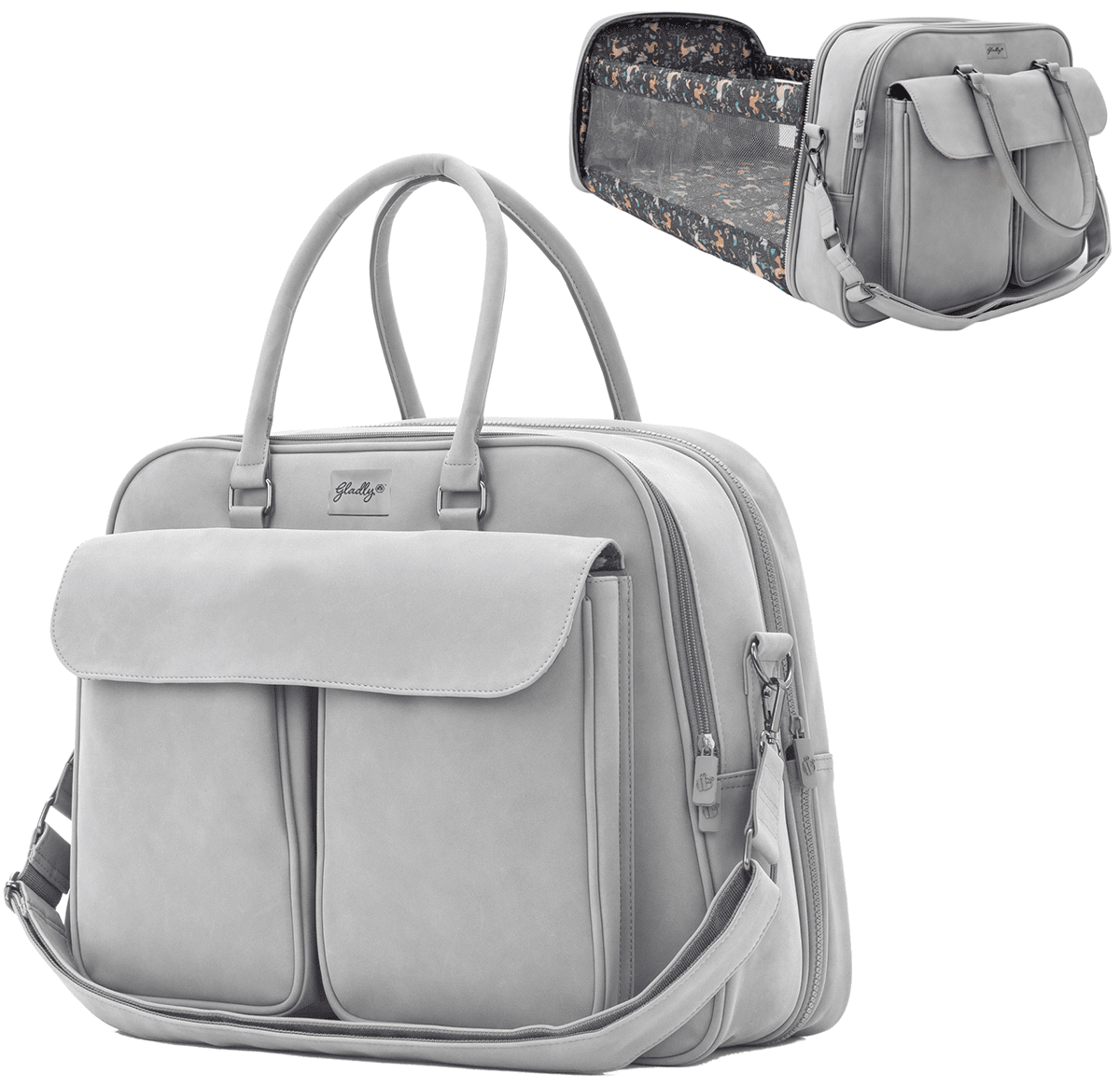 Gladly Family Pod Diaper Bag Changing Station + Travel Cot - Whisper Gray - POD-WHI-CAR