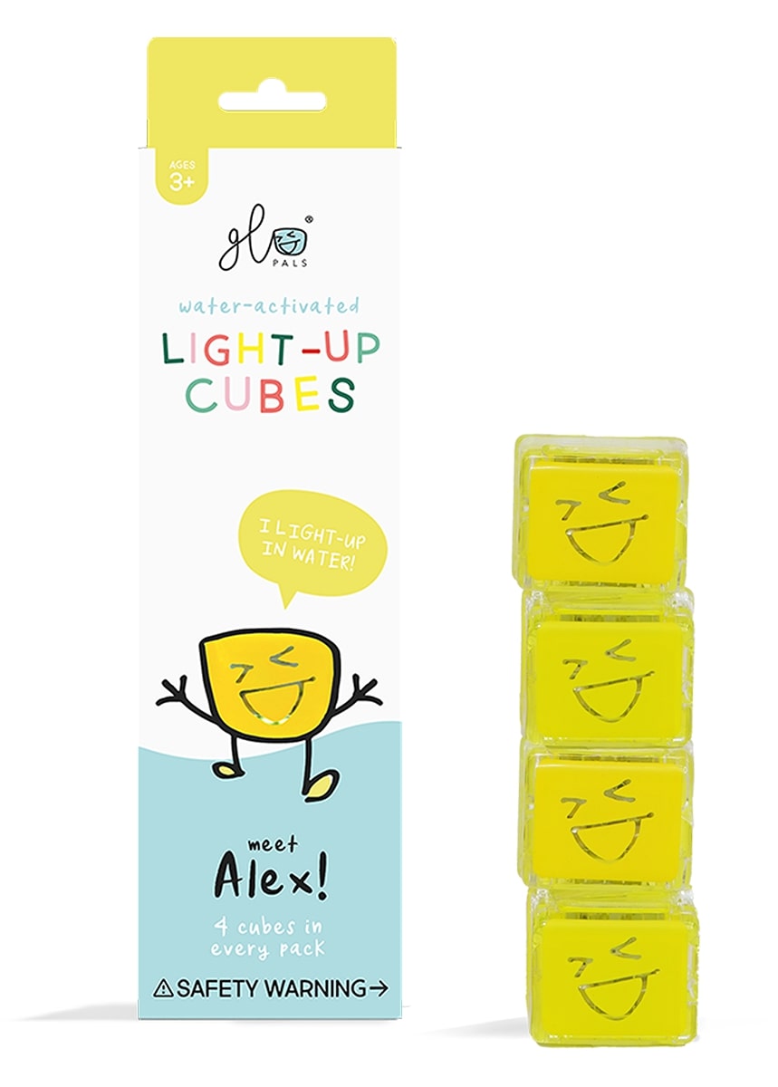 Glo Pals Light Up Cube Bath Toys - Alex (Yellow) - gp-fin-4pk-alex