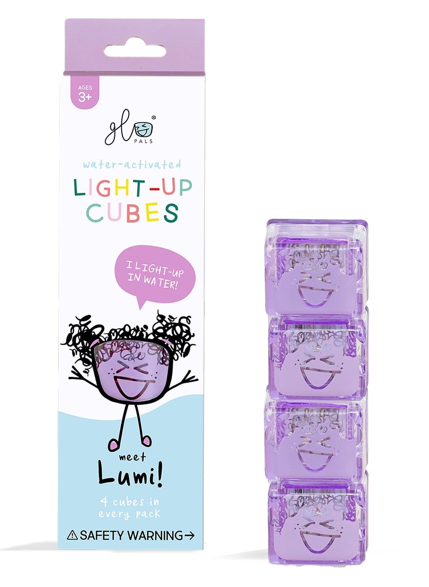 Glo Pals Light Up Cube Bath Toys - Lumi (Purple) - GP-FIN-4PK-LUM
