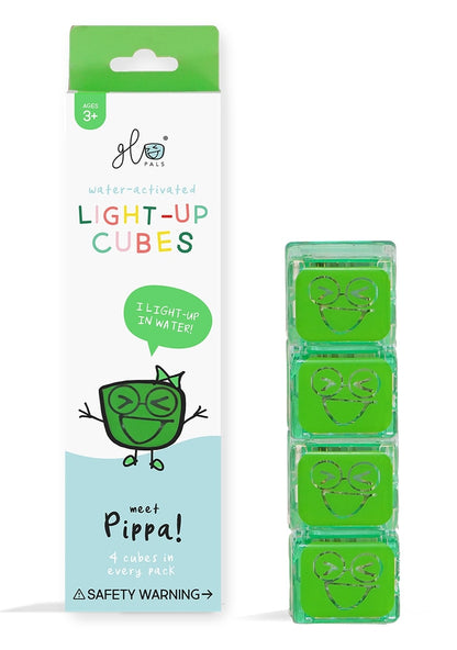 Glo Pals Light Up Cube Bath Toys - Pippa (Green) - gp-fin-4pk-pippa