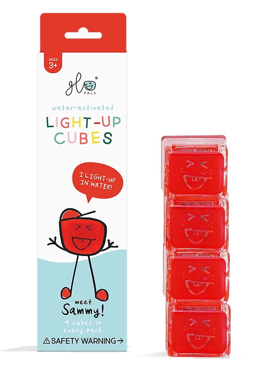 Glo Pals Light Up Cube Bath Toys - Sammy (Red) - gp-fin-4pk-sammy