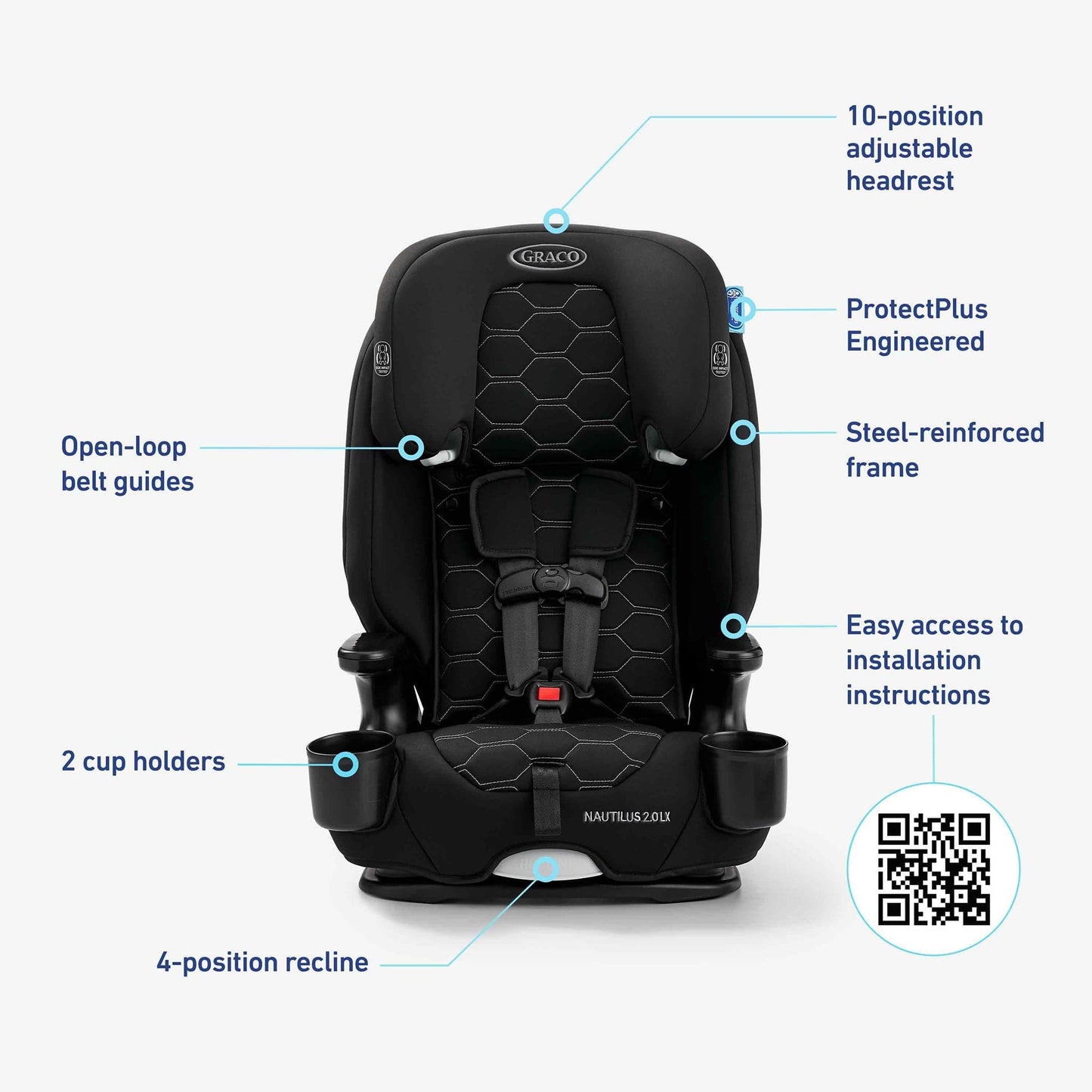 Graco Nautilus 2.0 LX ft. InRight LATCH 3-in-1 Harness Booster Car Seat - Hex - 2216096