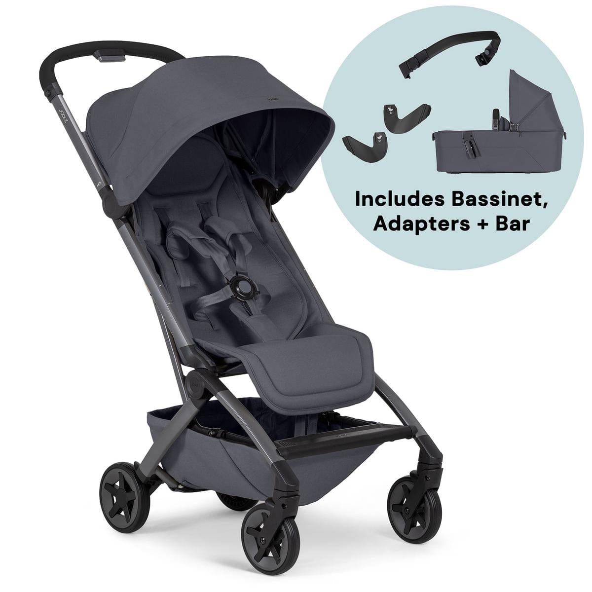 Joolz Aer2 Lightweight Compact Stroller Newborn Bundle - Stone Grey / Black Carbon - NB-440204-440254